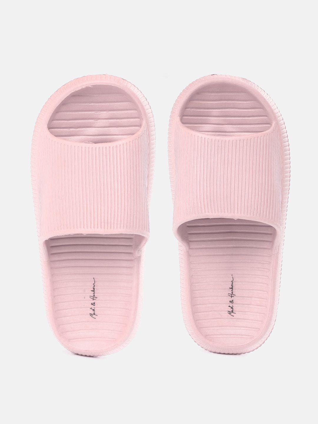 Mast & Harbour Women Pink Self-Striped Sliders Price in India