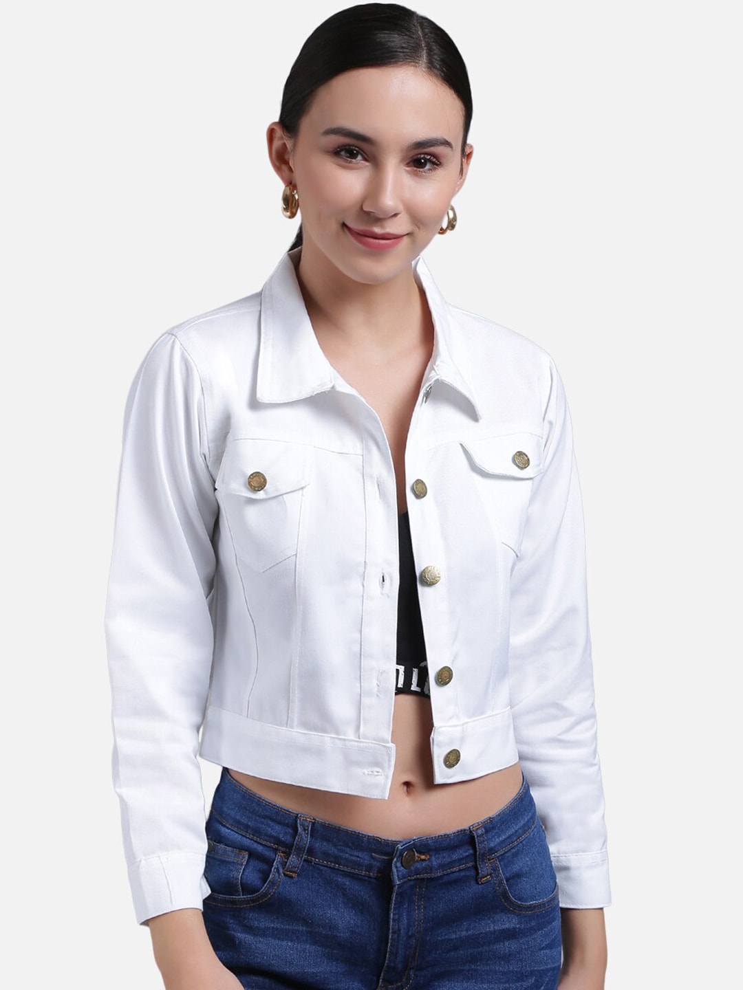 FurryFlair Women White Crop Denim Jacket Price in India