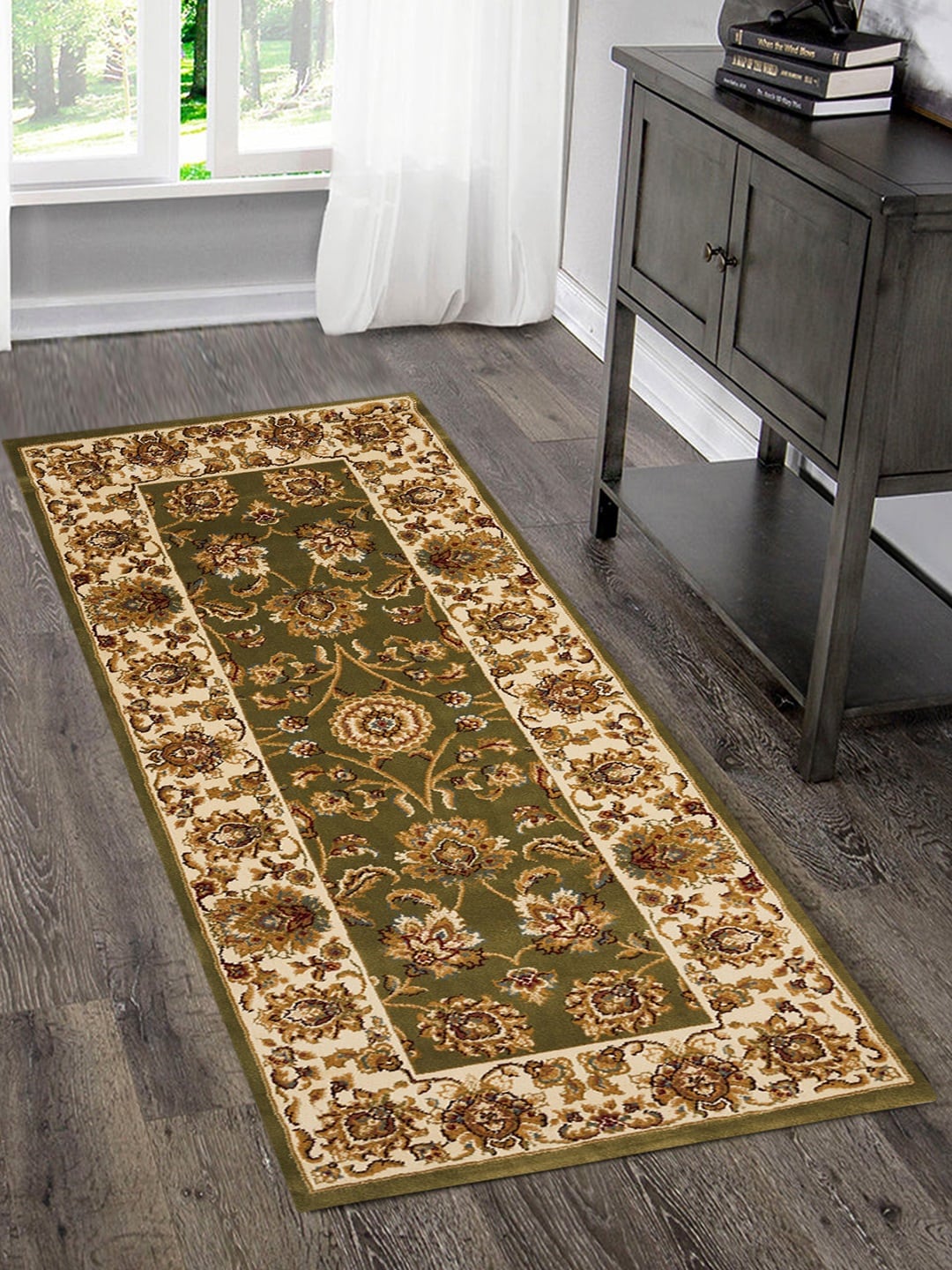 OBSESSIONS Green & Beige Traditional Floor Runner Price in India