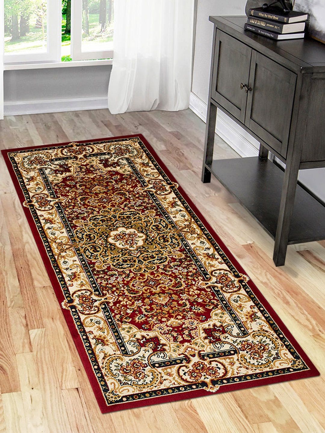 OBSESSIONS Red & Beige Floor Runner Price in India