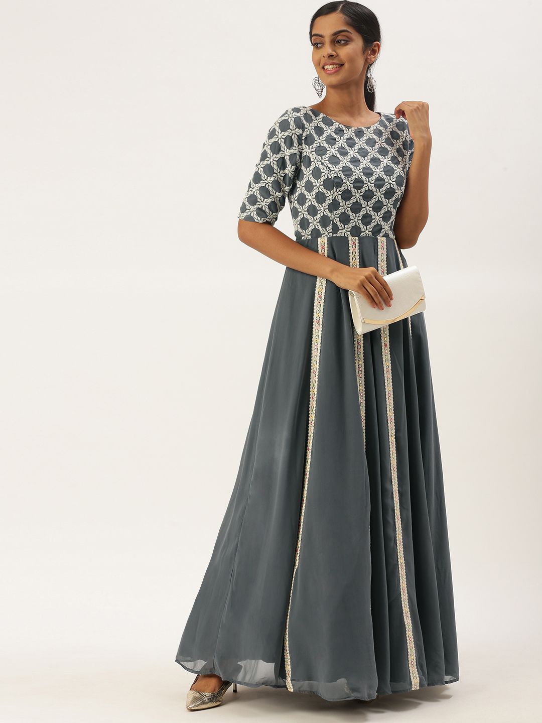 EthnoVogue Black Georgette Maxi Dress Price in India