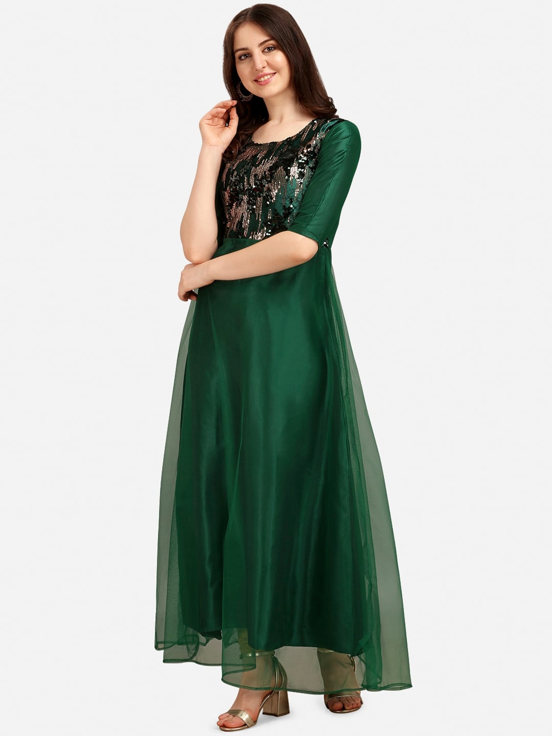 Tikhi Imli Women Green Embellished Anarkali Kurta Price in India