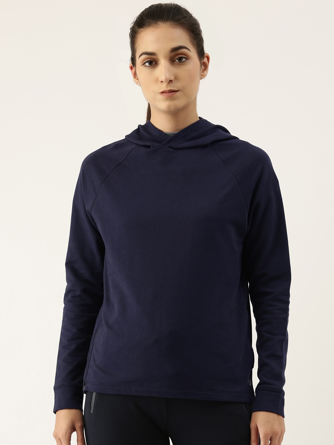 Enamor Women Navy Blue Hooded Sweatshirt Price in India