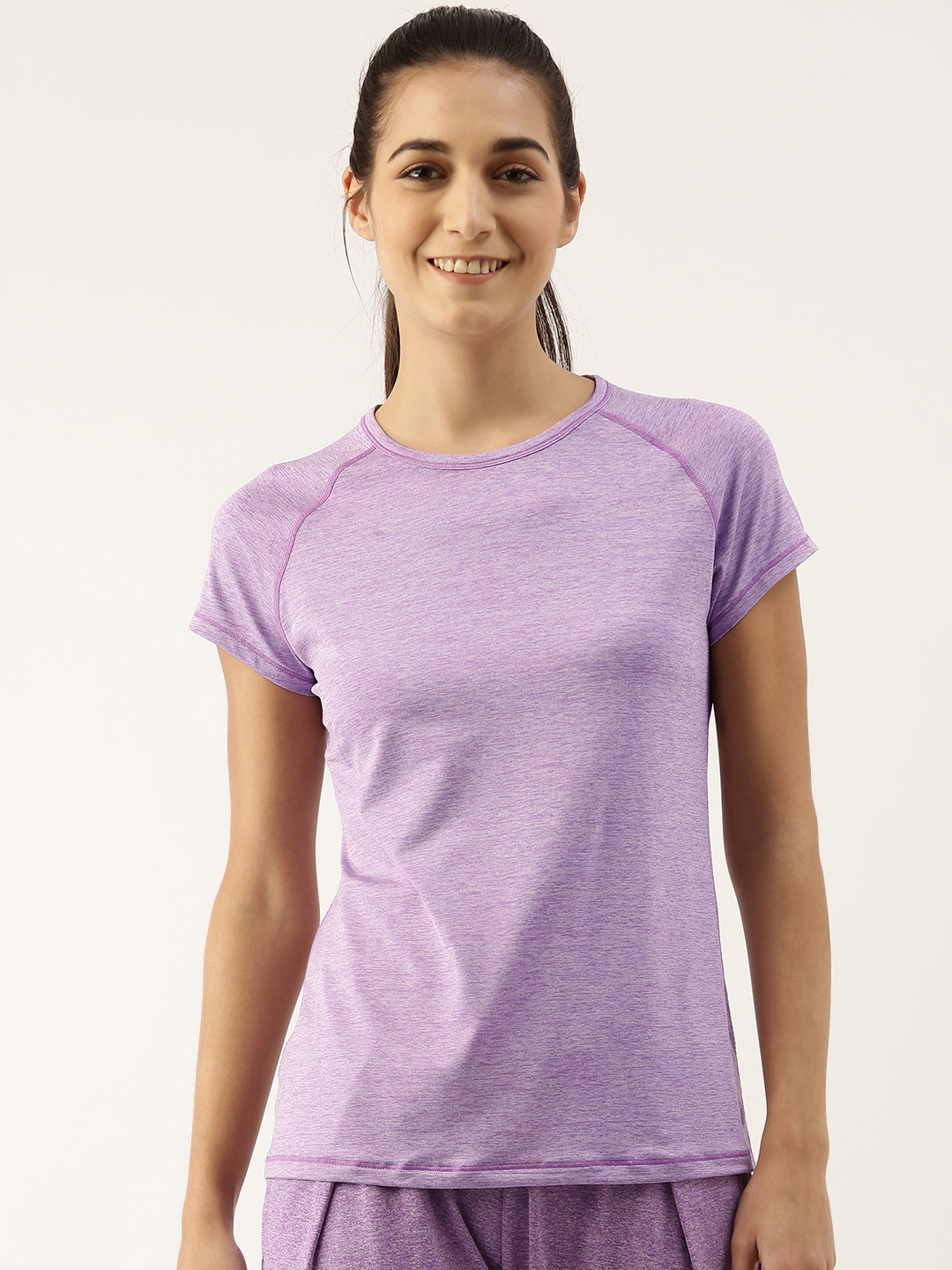 Enamor Women Purple Antimicrobial Slim Fit Outdoor T-shirt Price in India