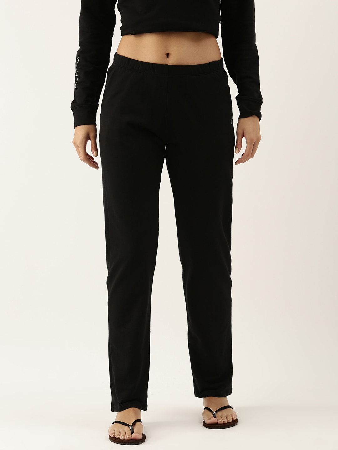 Enamor Womens Black Essential Cotton Terry Lounge Pants Price in India