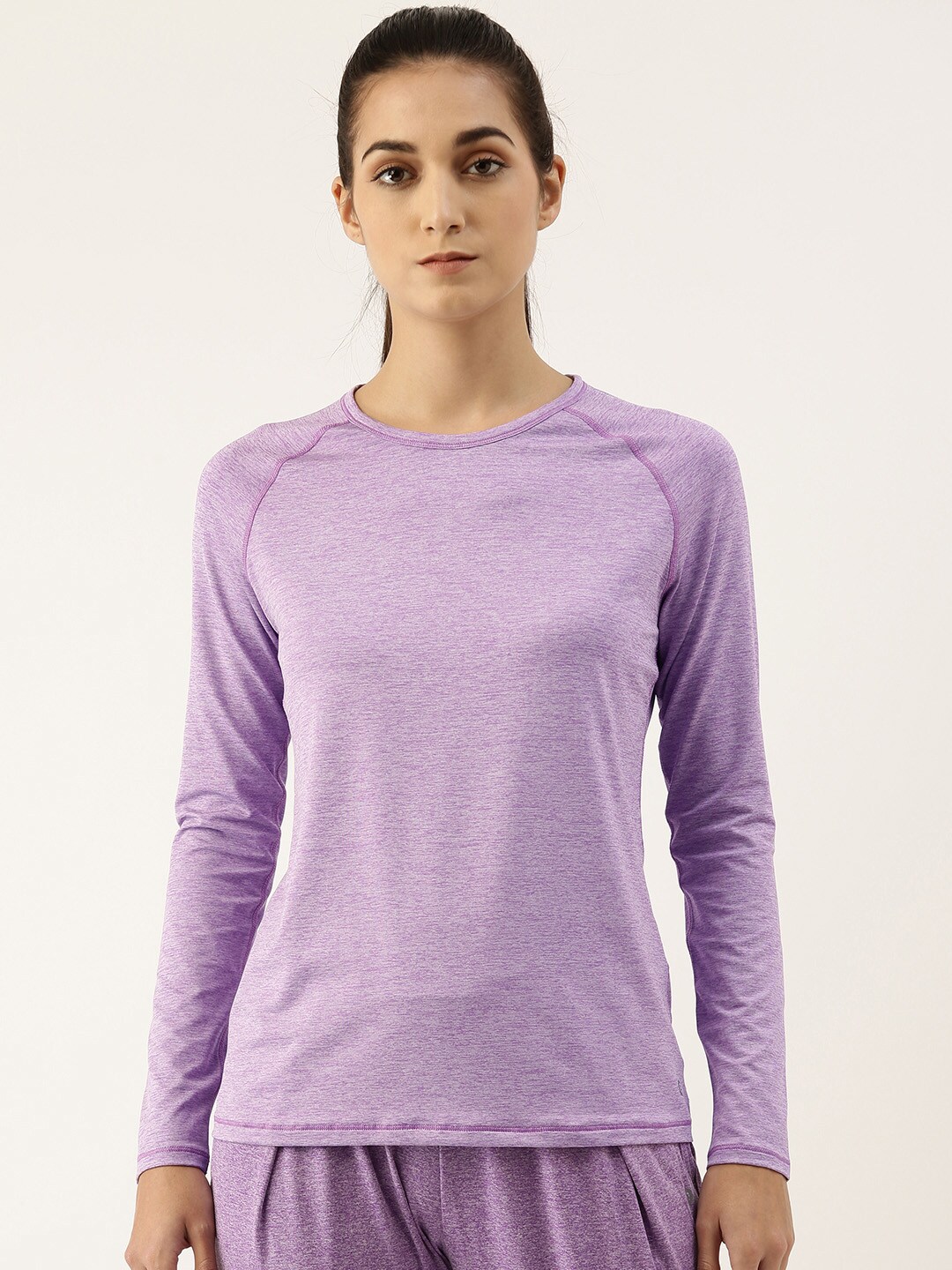Enamor Women Purple Printed Antimicrobial Slim Fit T-shirt Price in India