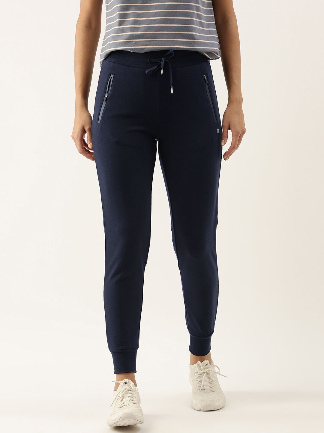 Enamor Womens Navy Blue Athleisure Cotton Spandex Terry Joggers Price in India