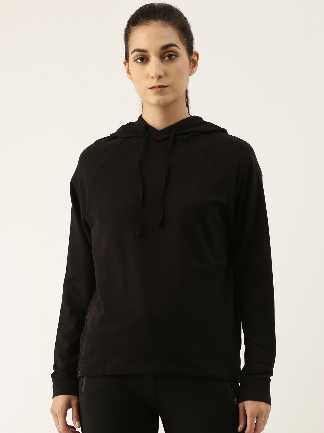 Enamor Women Black Hooded Sweatshirt Price in India