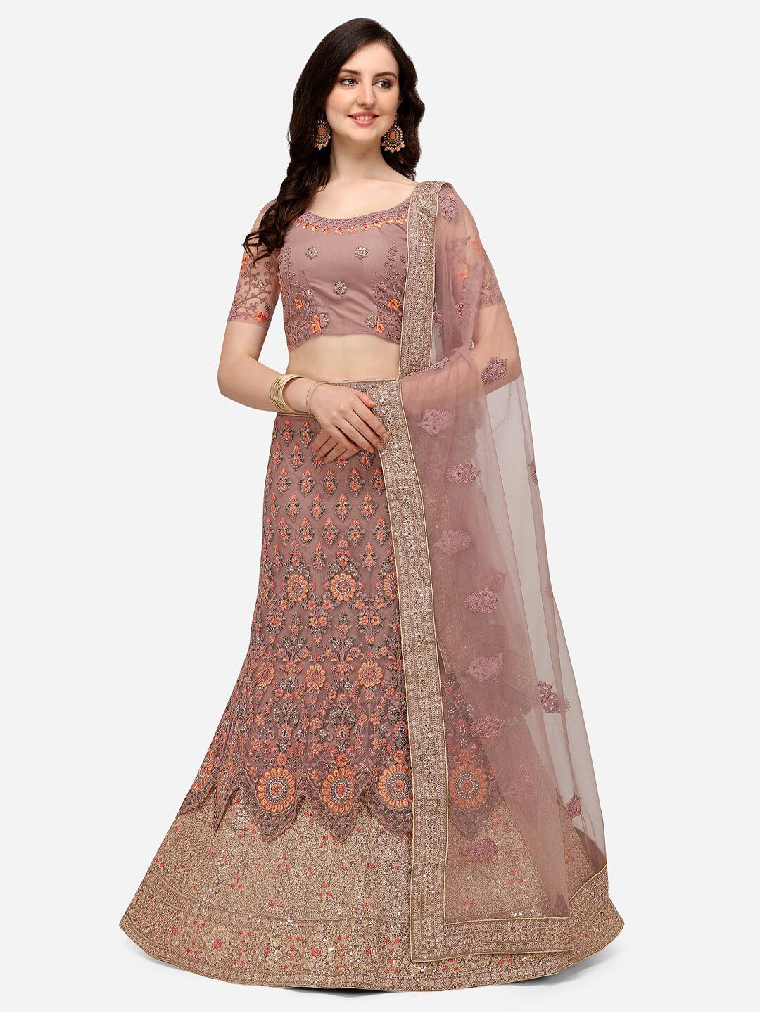 VRSALES Mauve Embroidered Semi-Stitched Lehenga & Unstitched Blouse With Dupatta Price in India
