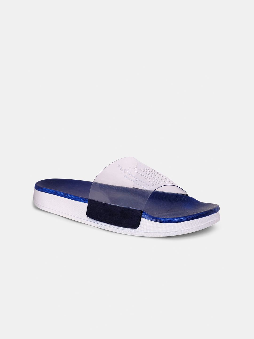 FREECO Women Blue & White Printed Sliders Price in India