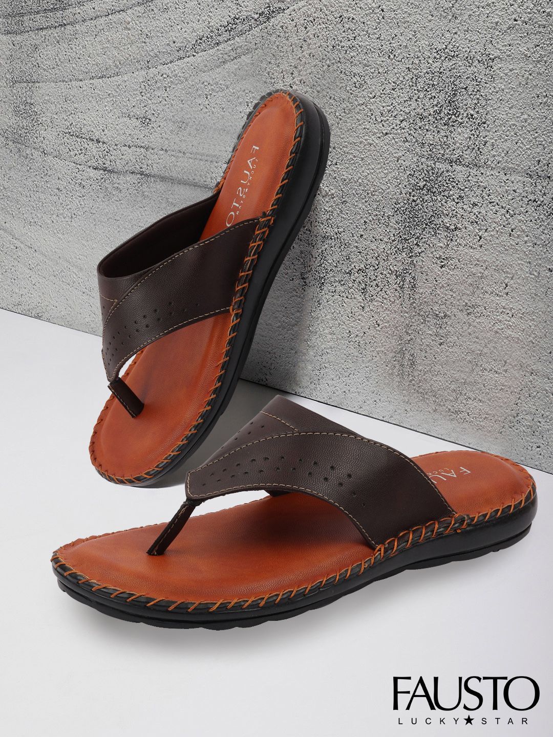 FAUSTO Men Brown Thong Flip-Flops