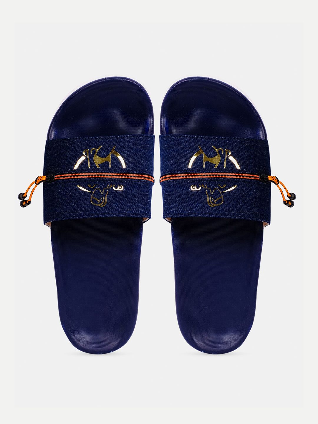 FREECO Women Blue Printed Sliders Price in India