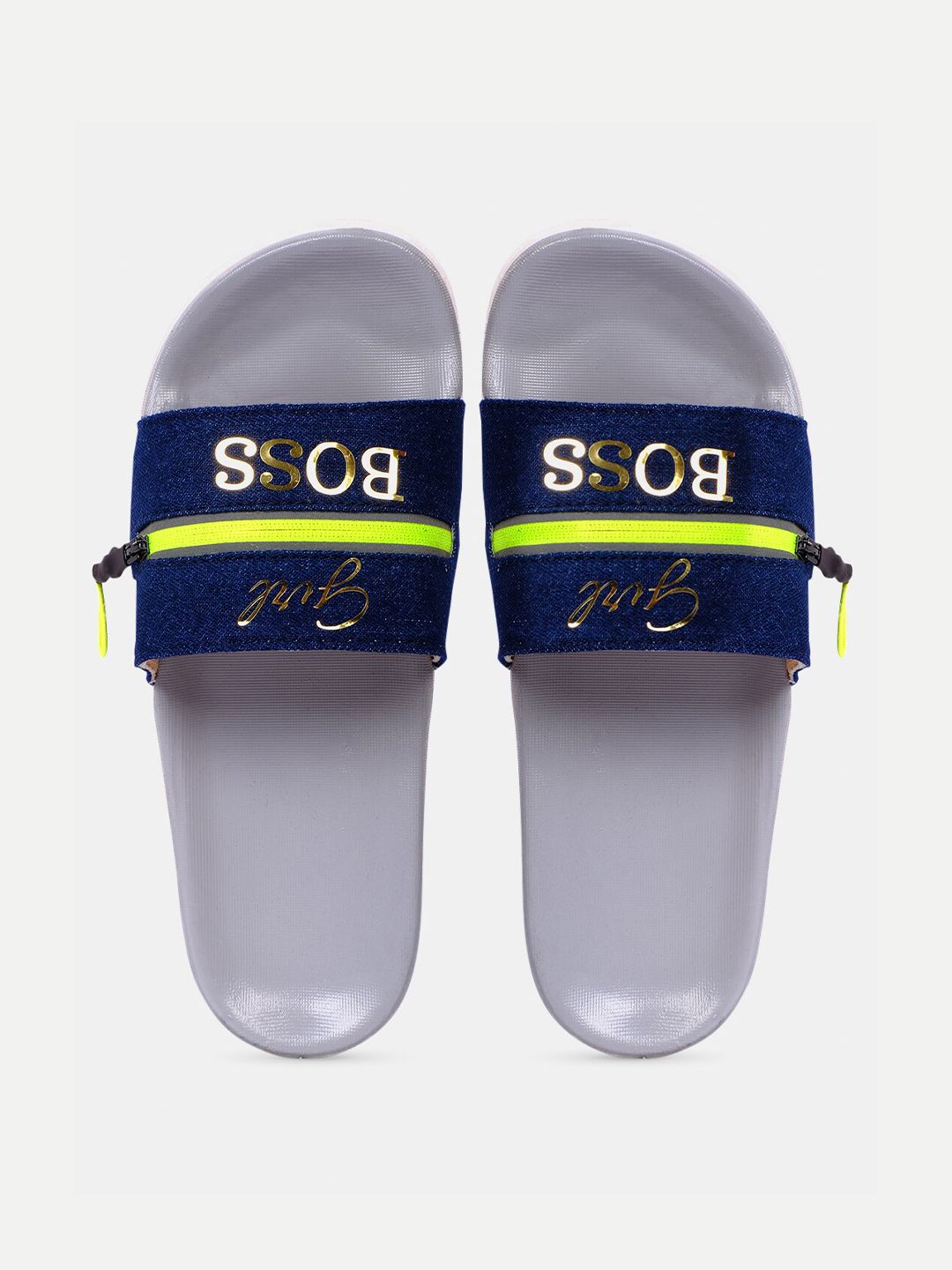 FREECO Women Blue & Grey Printed Sliders Price in India