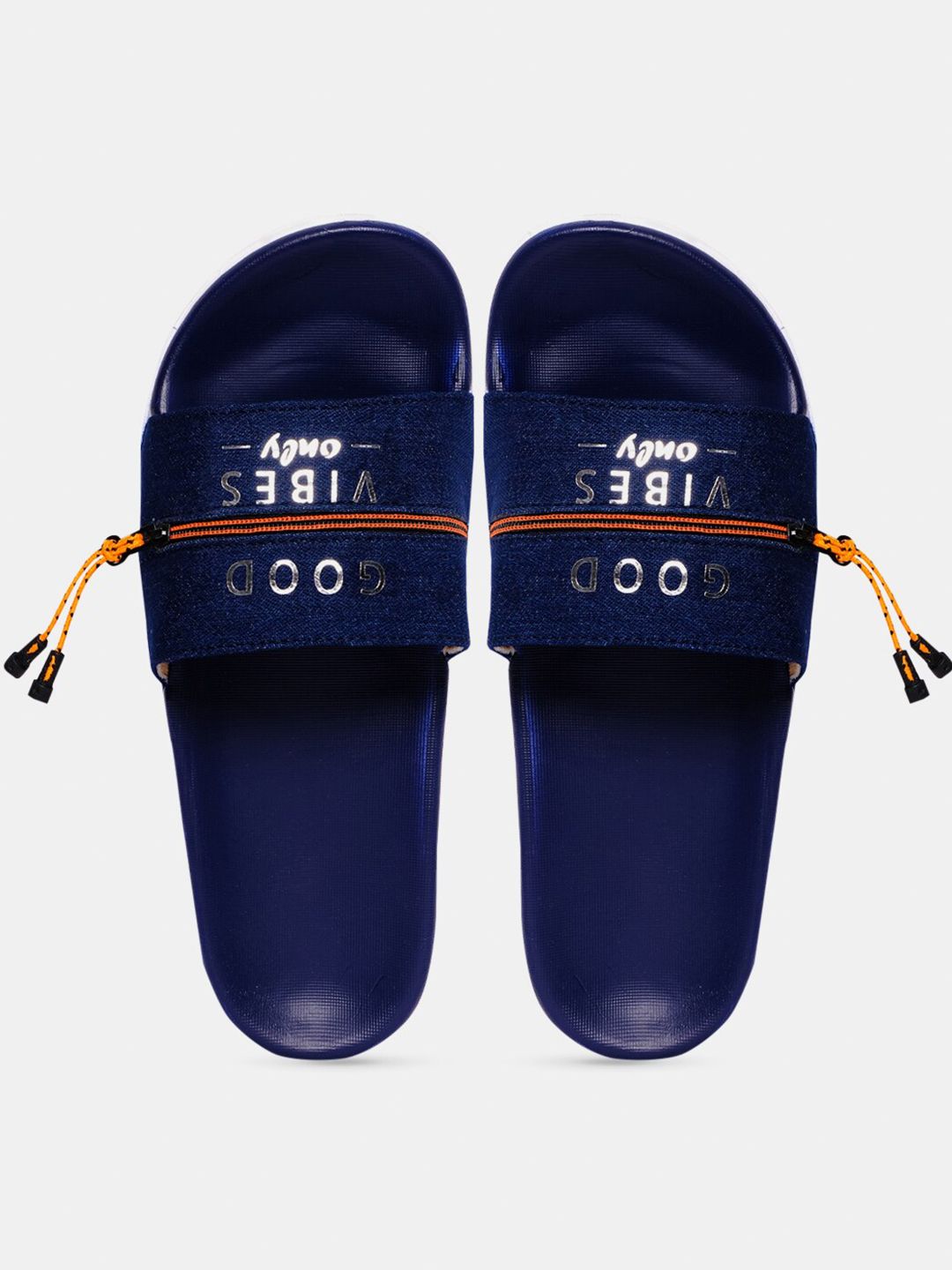 FREECO Women Blue & White Printed Sliders Price in India