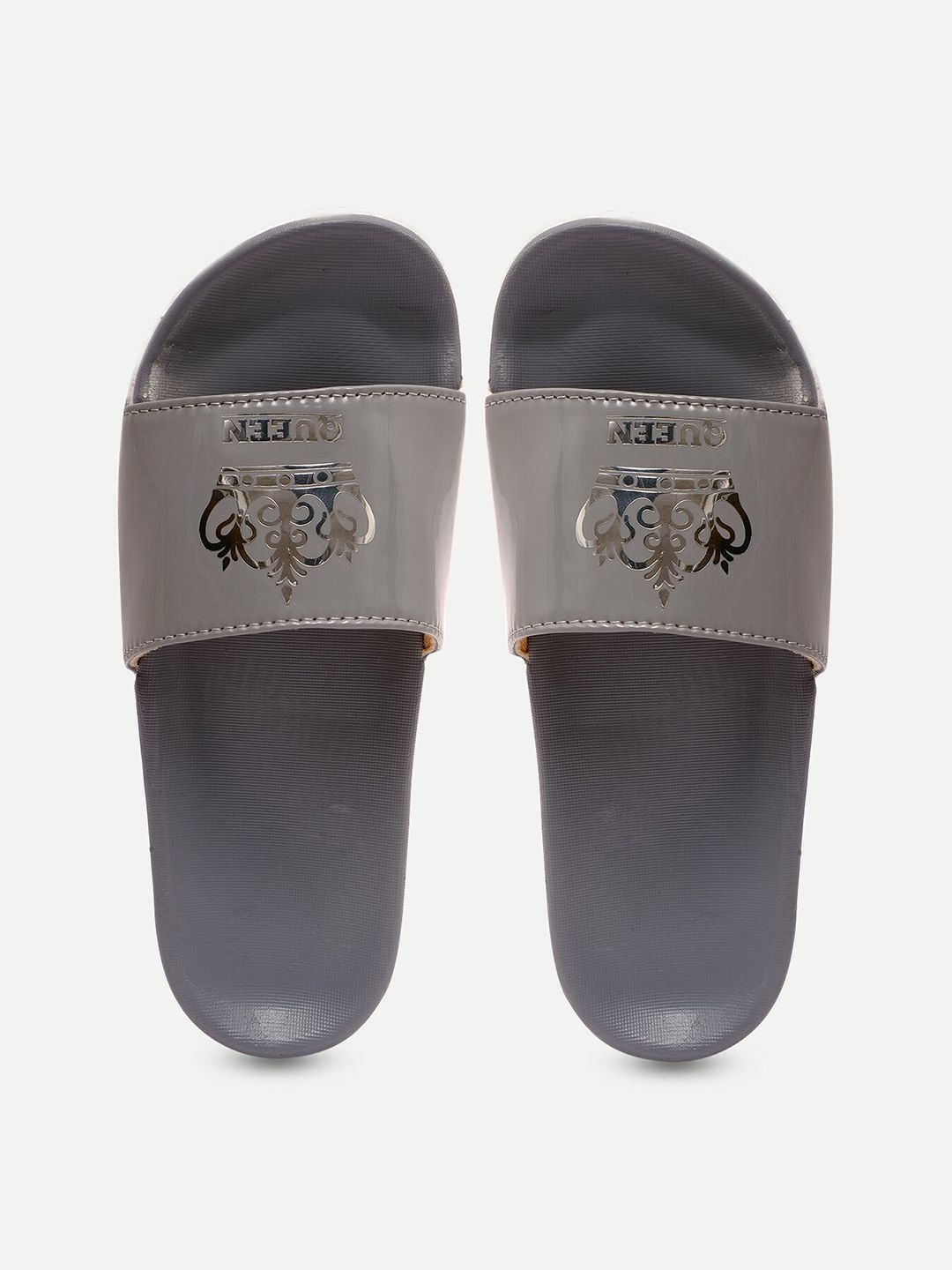 FREECO Women Grey & White Printed Sliders Price in India