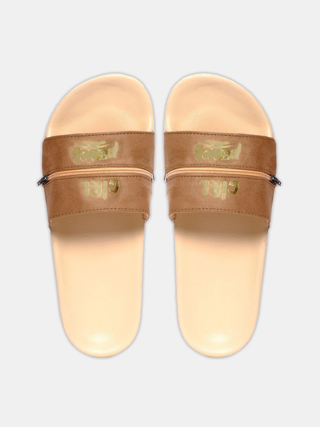 FREECO Women Beige & Brown Printed Sliders Price in India