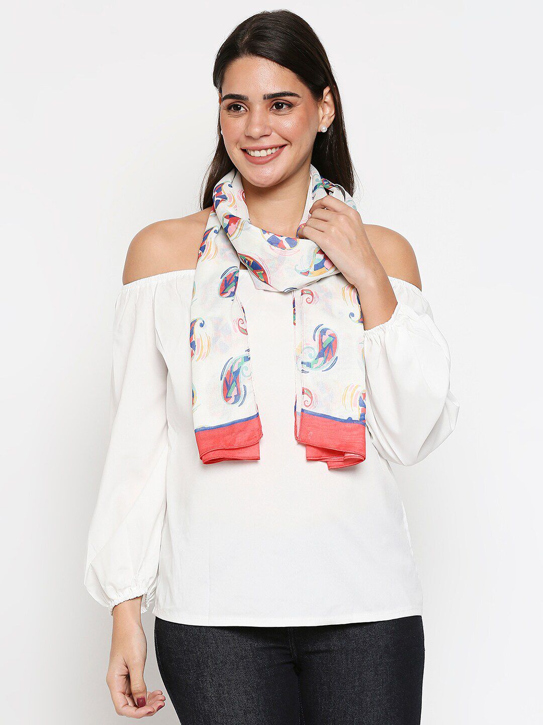 20Dresses Women White & Pink Printed Scarf Price in India