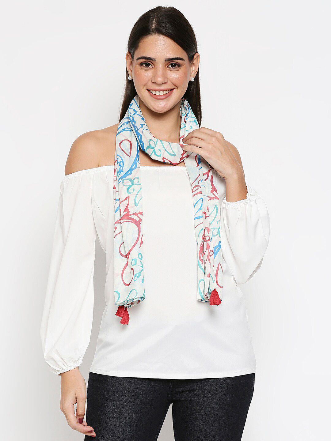 20Dresses Women White & Blue Printed Scarf Price in India