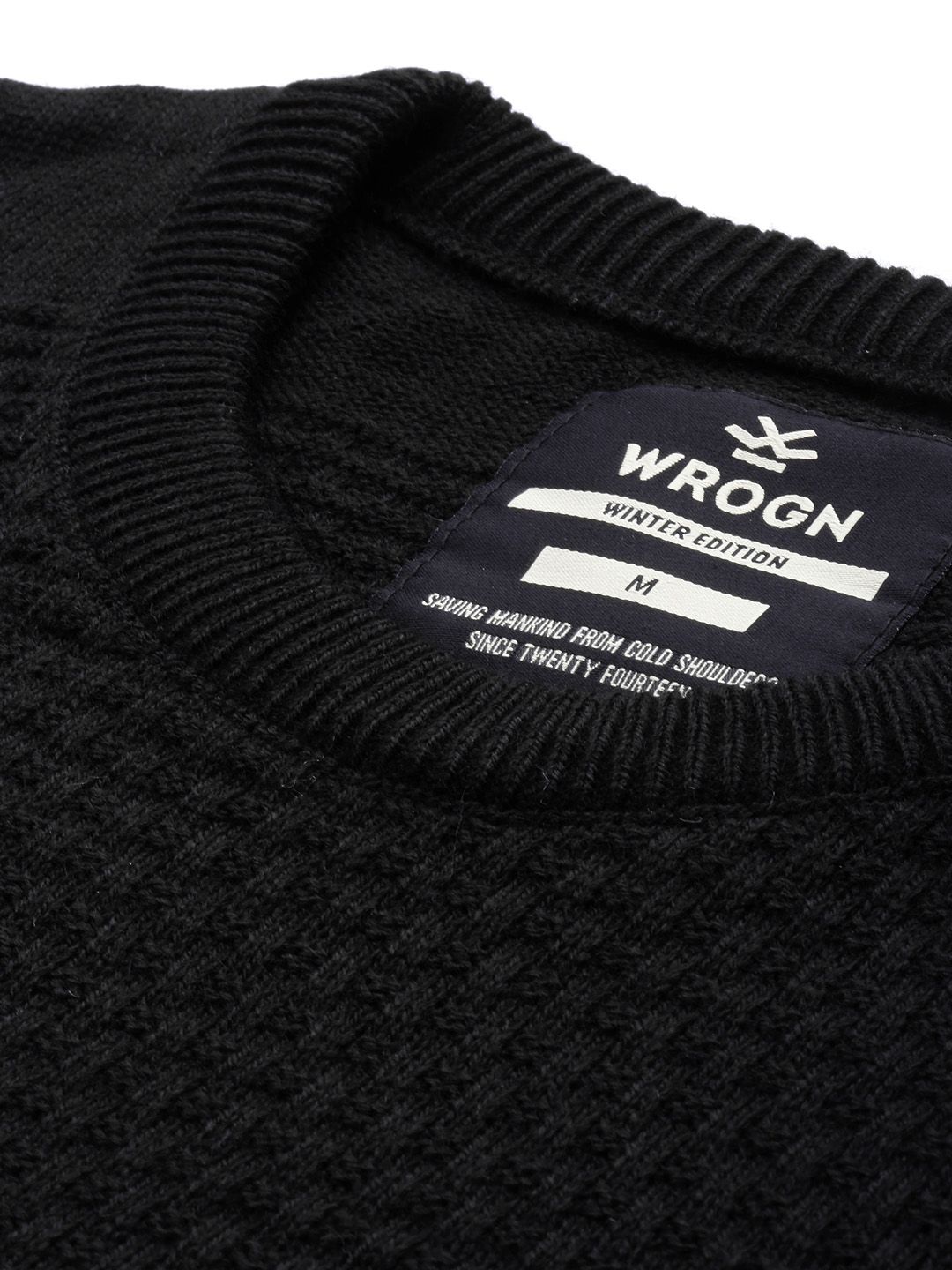 Buy WROGN Men Black Self Design Pullover Sweater - Sweaters for
