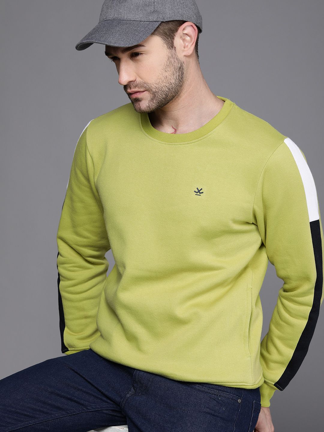 WROGN Men Green & Black Colourblocked Sweatshirt