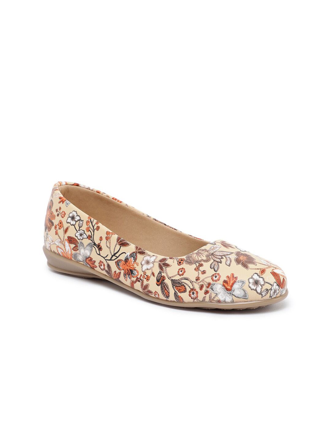 Paragon Women Tan Brown & Orange Floral Printed Leather Slip-On Sneakers Price in India