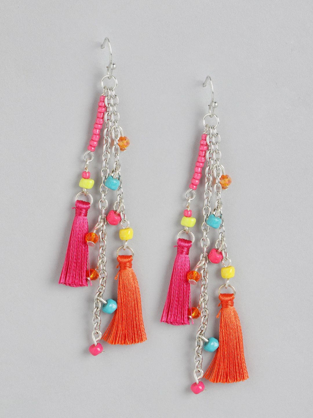 RICHEERA Orange & Pink Contemporary Drop Earrings Price in India