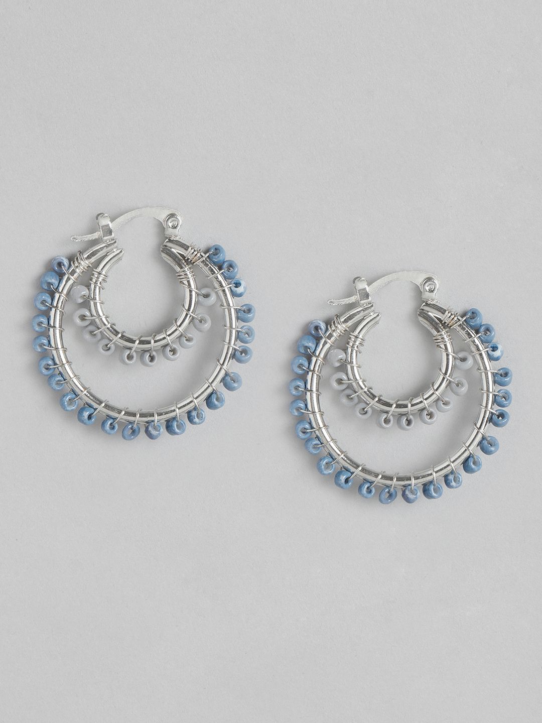 RICHEERA Blue & Silver-Toned Circular Drop Earrings Price in India