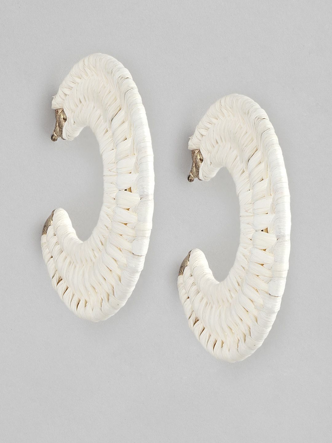 RICHEERA Off White & Gold-Toned Circular Half Hoop Earrings Price in India