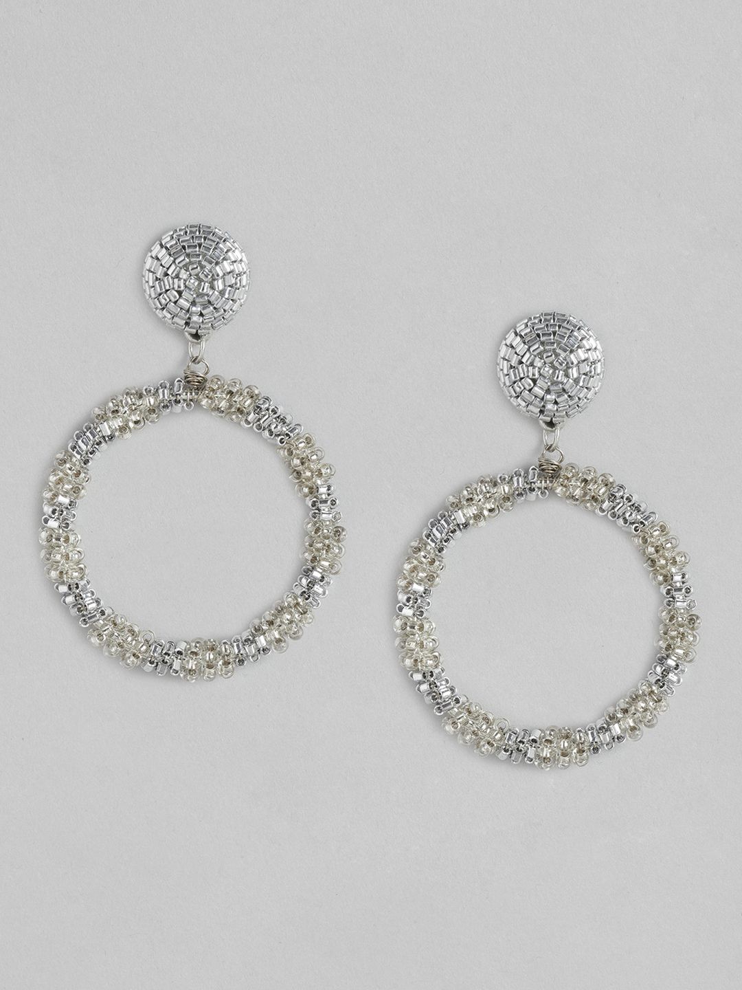 RICHEERA Silver-Toned Circular Drop Earrings Price in India