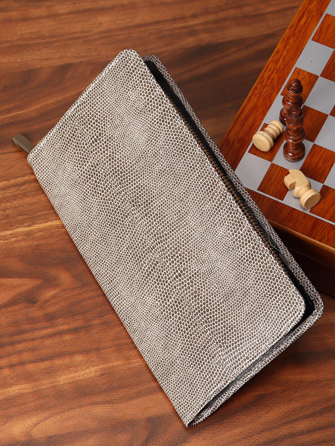 MUTAQINOTI Unisex Grey Animal Textured Leather Zip Around Wallet Price in India