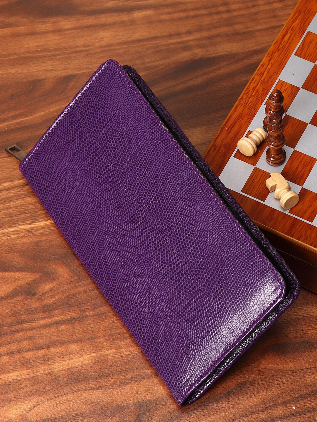 MUTAQINOTI Unisex Violet Textured Zip Around Wallet With Passport Holder Price in India