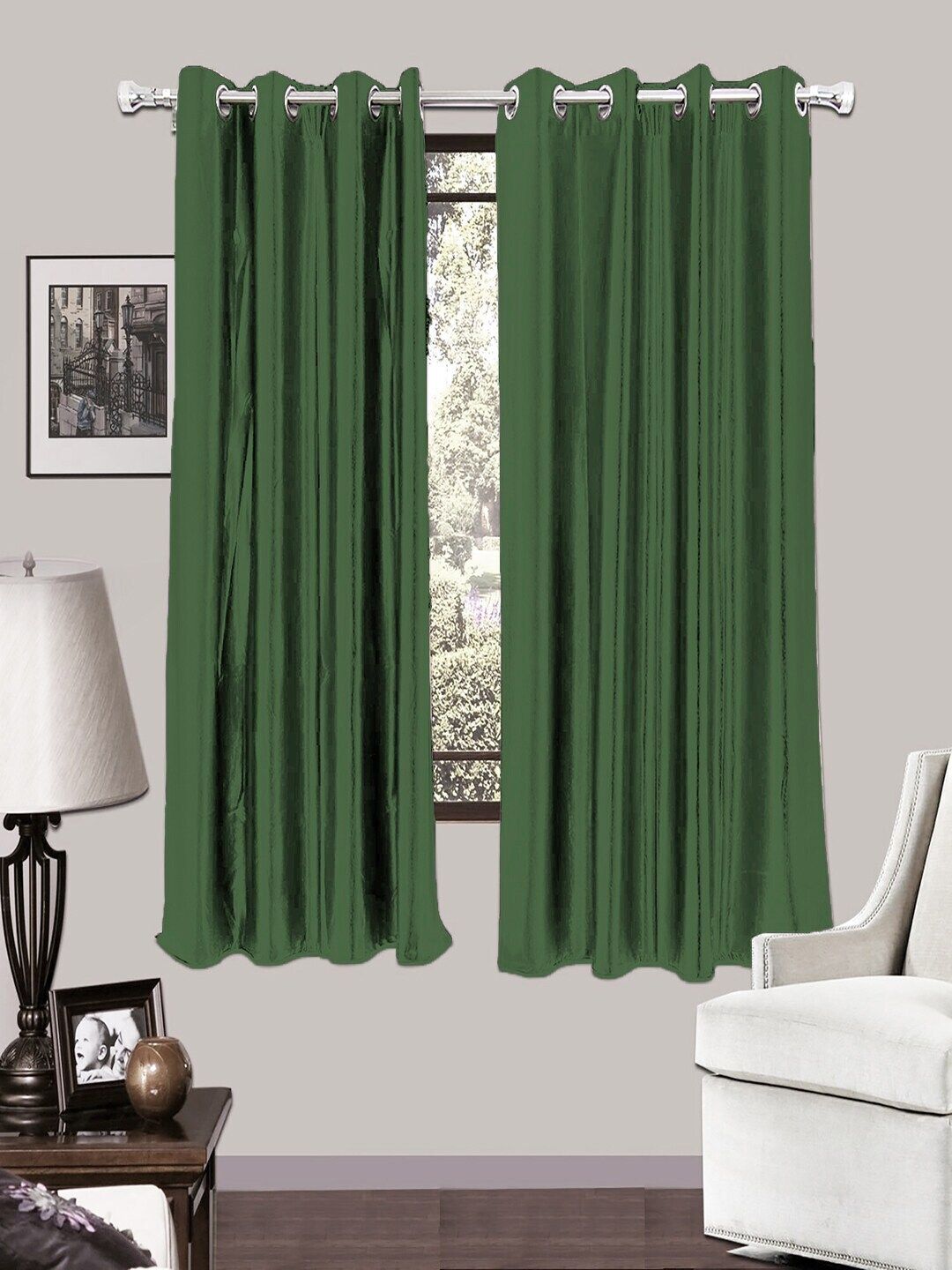 HOUZZCODE Green Set of 2 Black Out Window Curtain Price in India