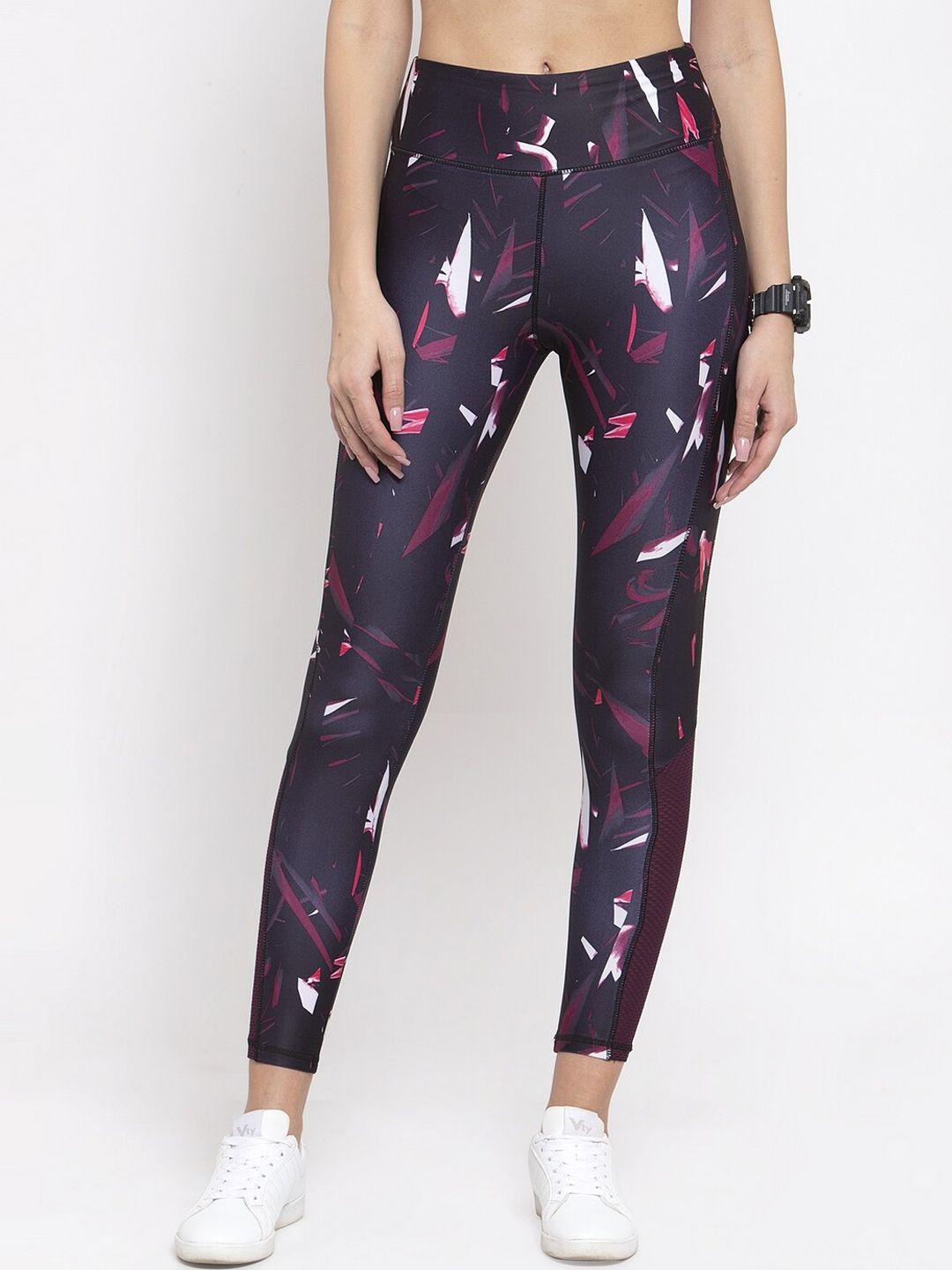 Boston Club Women Black & Pink Printed Skinny-Fit Tights Price in India