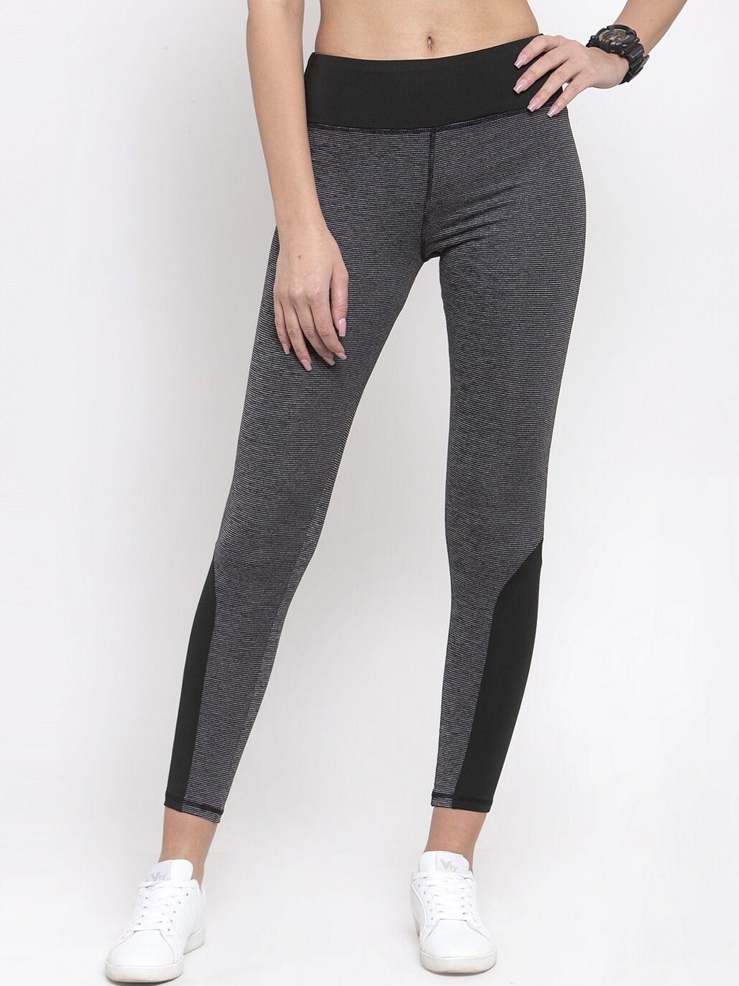 Boston Club Women Grey & Black Solid Skinny-Fit Tights Price in India