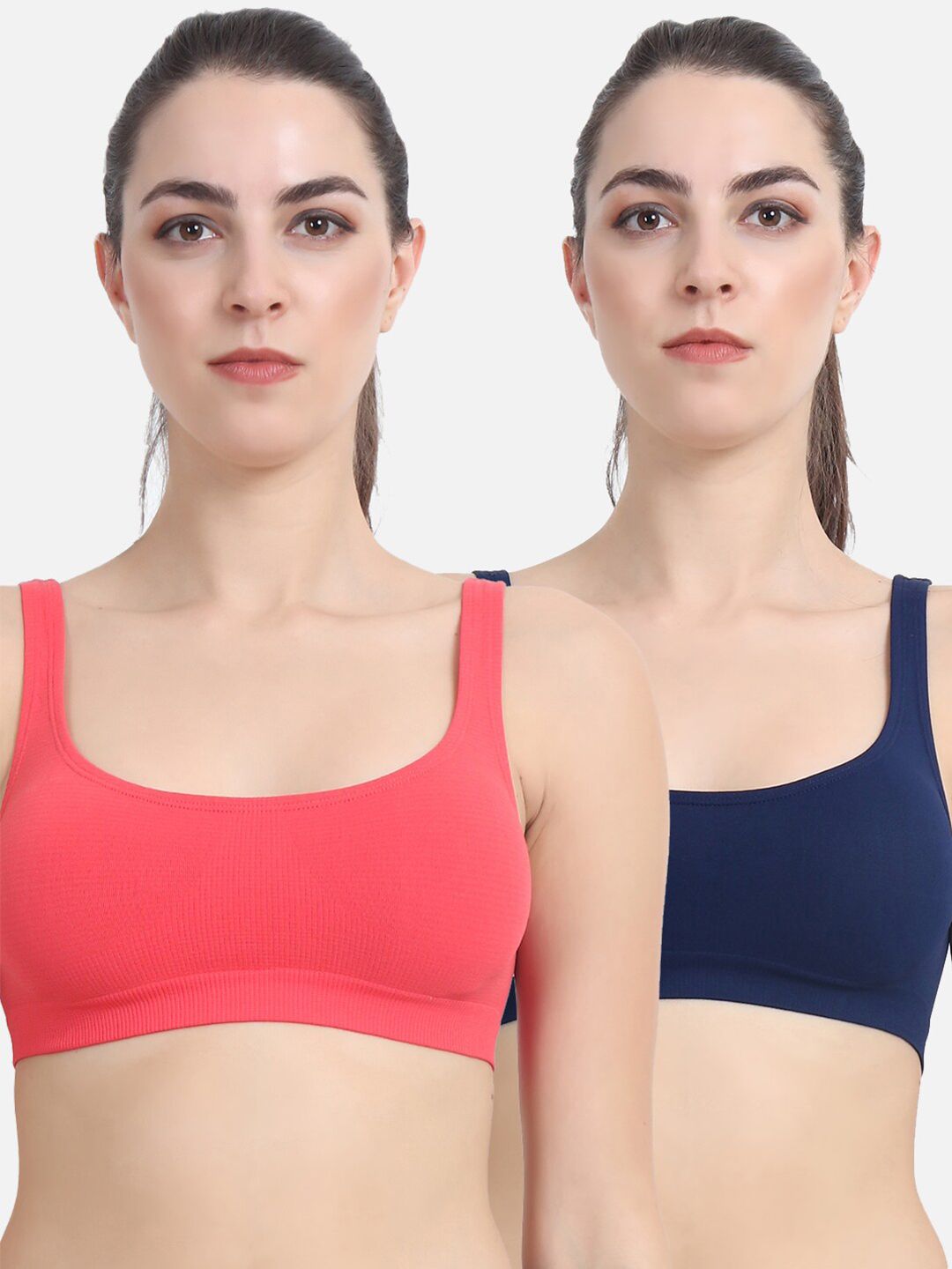 Beau Design Navy Blue & Peach-Coloured Set Of 2 Solid Workout Bras Price in India