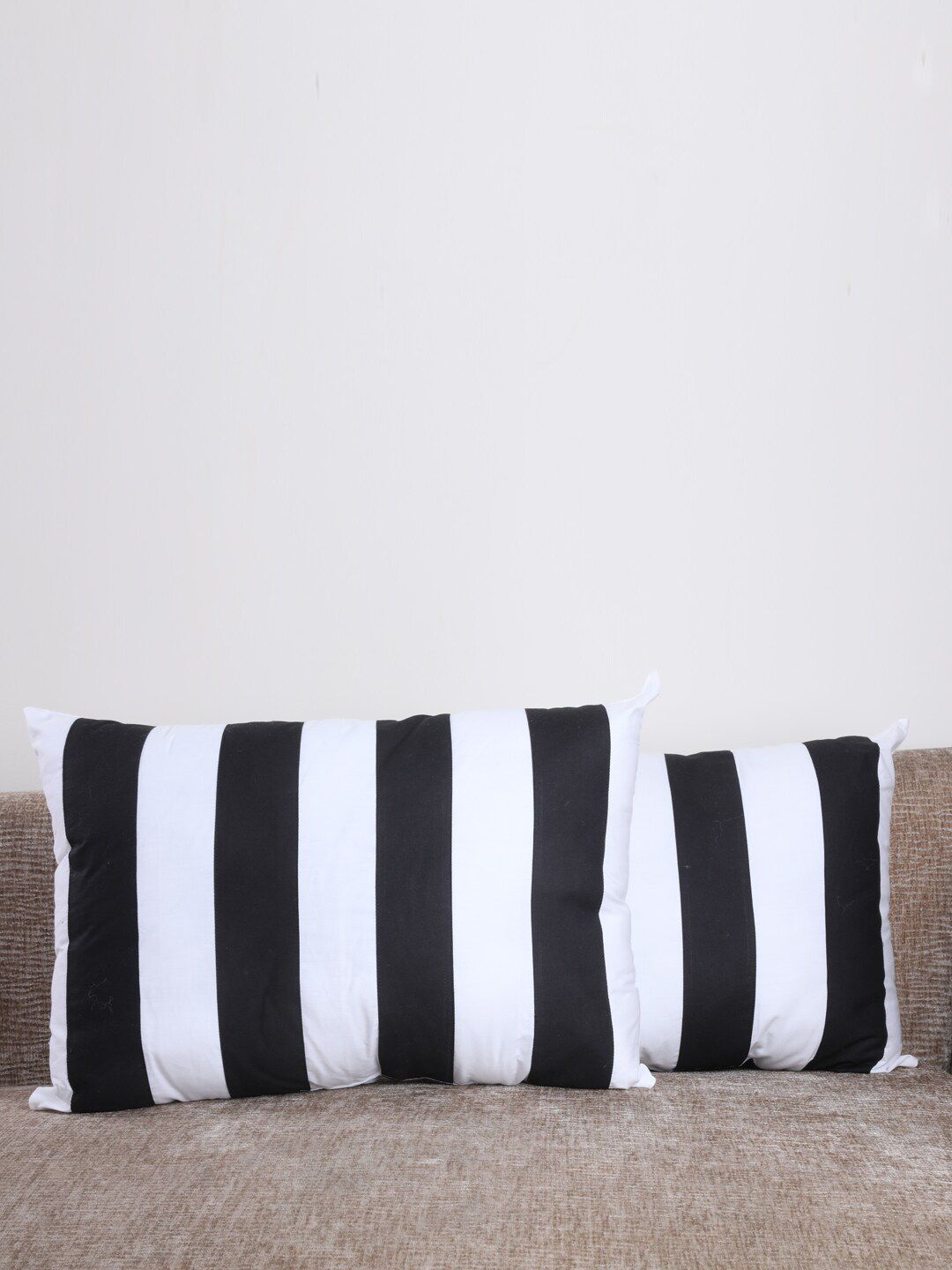 My Gift Booth Set Of 2 White & Black Striped Rectangular Cushions Price in India