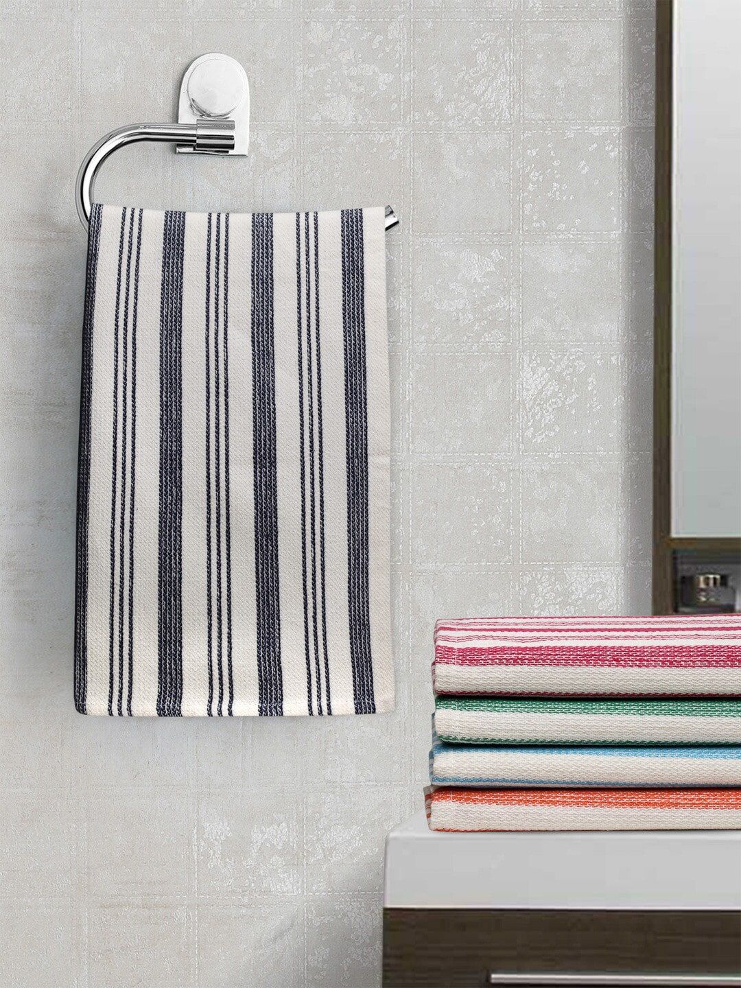 KLOTTHE Set Of 5 Striped 300 GSM Cotton Hand Towels Price in India