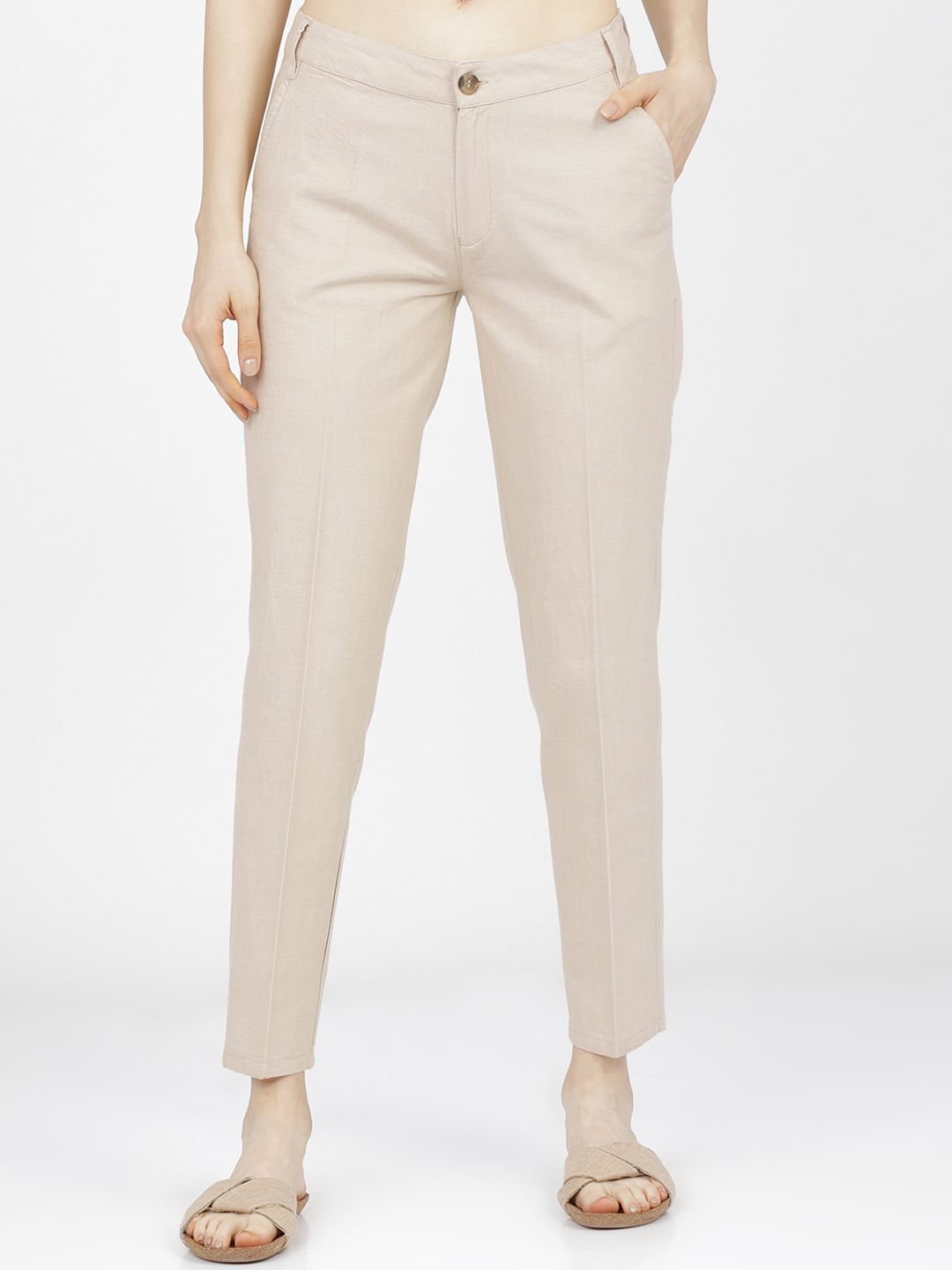 Tokyo Talkies Women Beige Tapered Fit Trousers Price in India