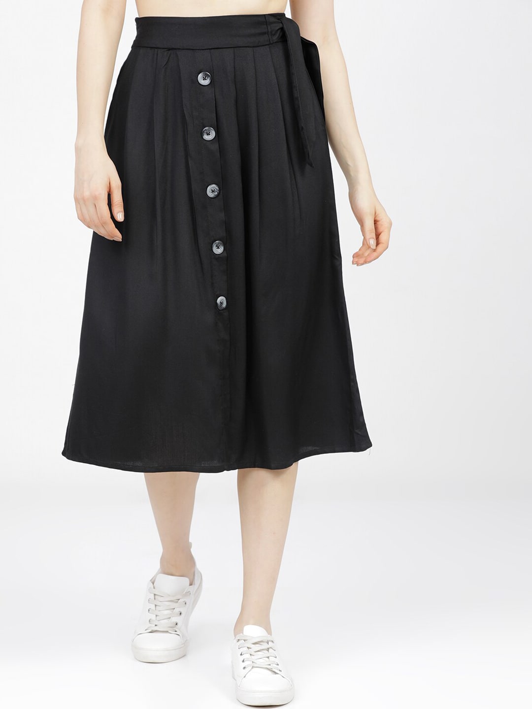 Tokyo Talkies Women Black Solid Casual-Fit A-Line Skirt Price in India