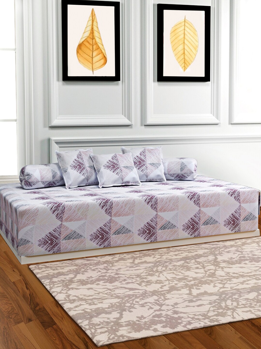 ROMEE Set Of 6 Grey & Brown Printed Bedsheet With Bolster & Cushion Covers Price in India