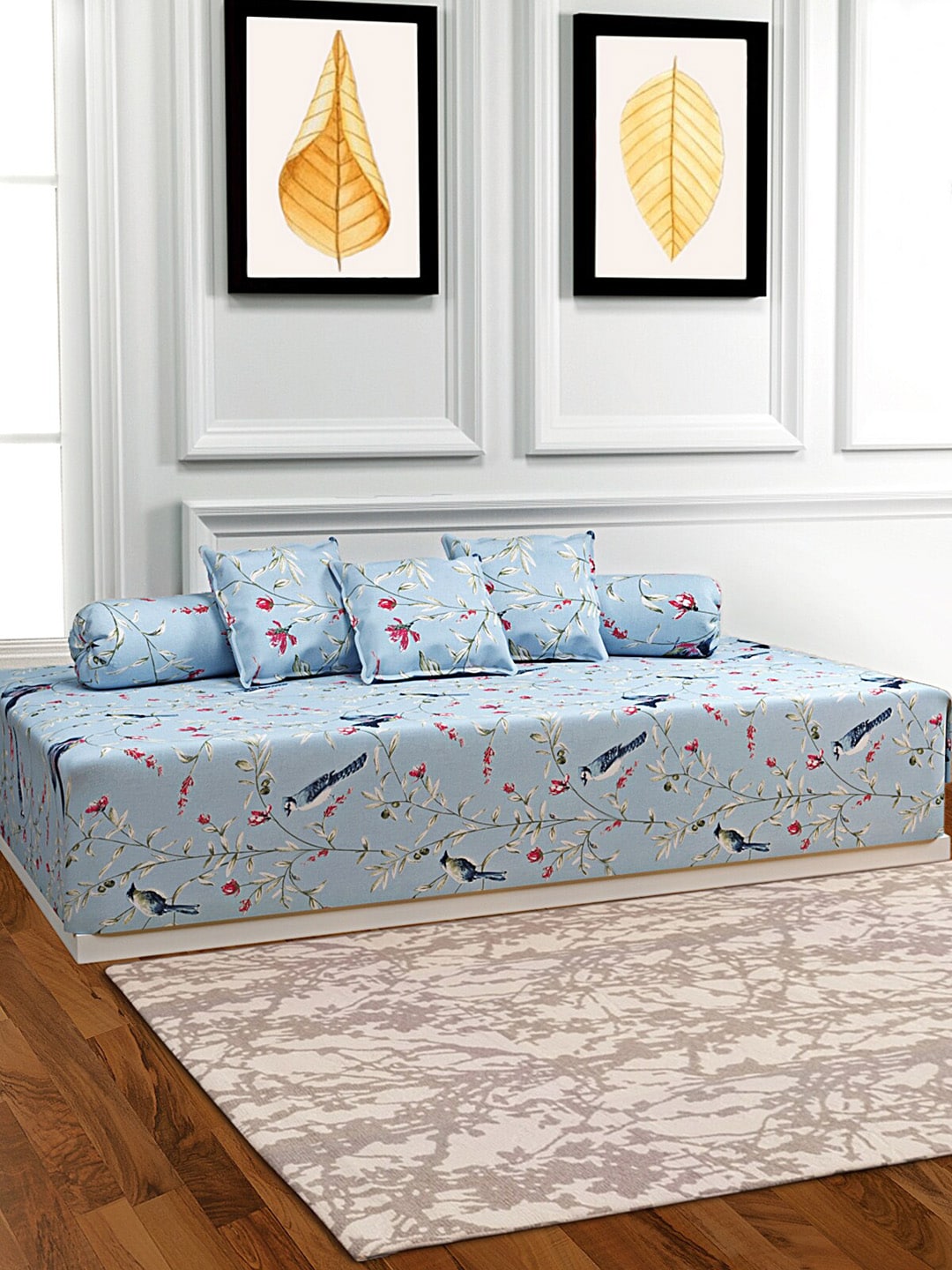 ROMEE Set Of 6 Blue & Red Printed Bedsheet With Bolster & Cushion Covers Price in India