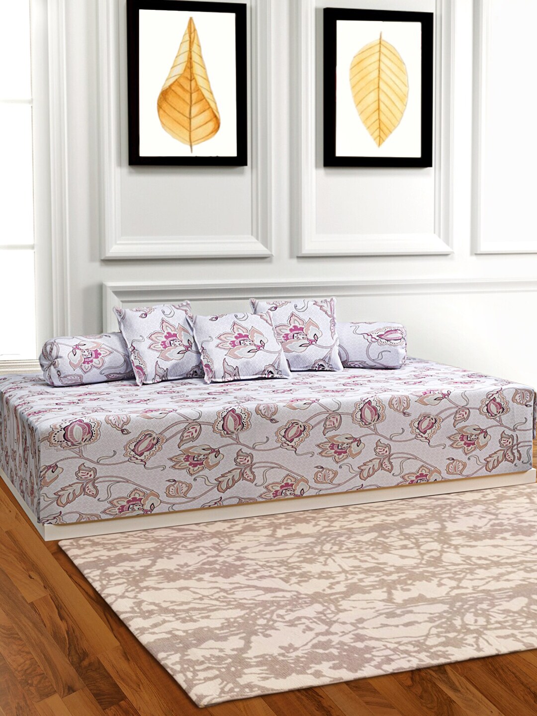ROMEE Set Of 6 Blue & Pink Printed Bedsheet With Bolster & Cushion Covers Price in India