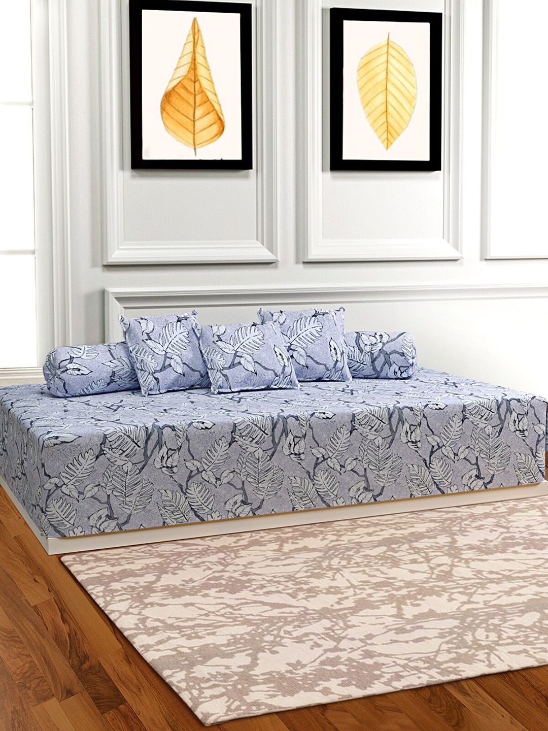 ROMEE Set Of 6 Grey & Blue Printed Bedsheet With Bolster & Cushion Covers Price in India