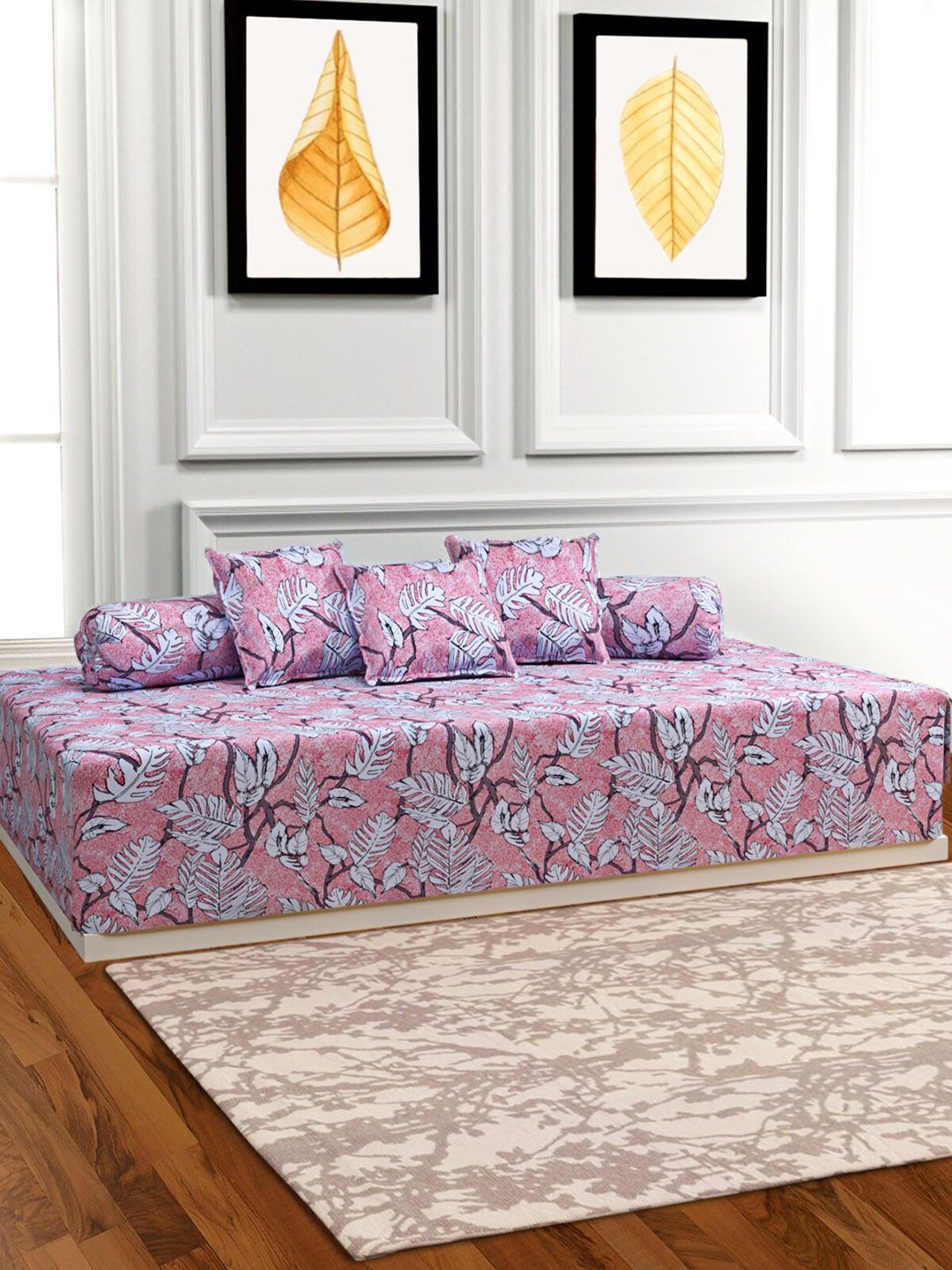 ROMEE Set Of 6 Pink & Grey Printed Bedsheet With Bolster & Cushion Covers Price in India