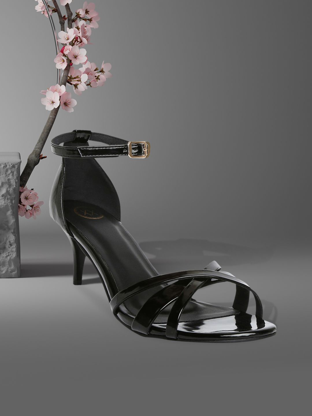 20Dresses Black Leather Stiletto Heeled Sandals With Ankle Loop Price in India