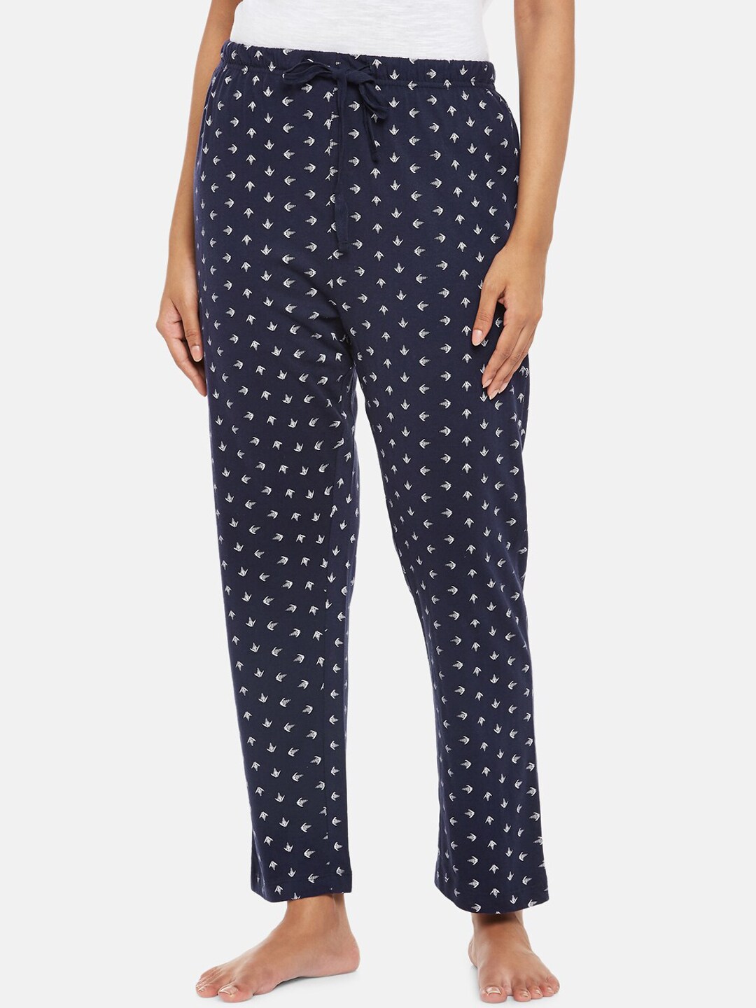 People Womens Navy Blue Printed Polka Dots Cotton Pyjama Price in India