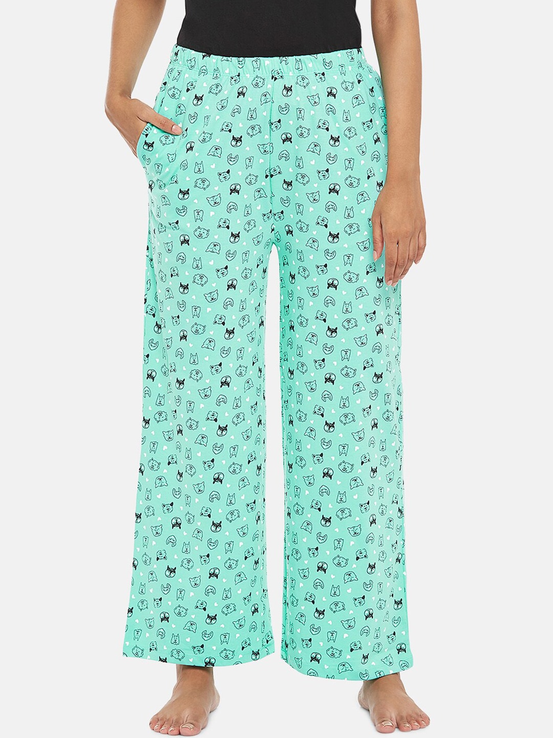 People Womens Turquoise Blue Printed Cotton Pyjama Price in India