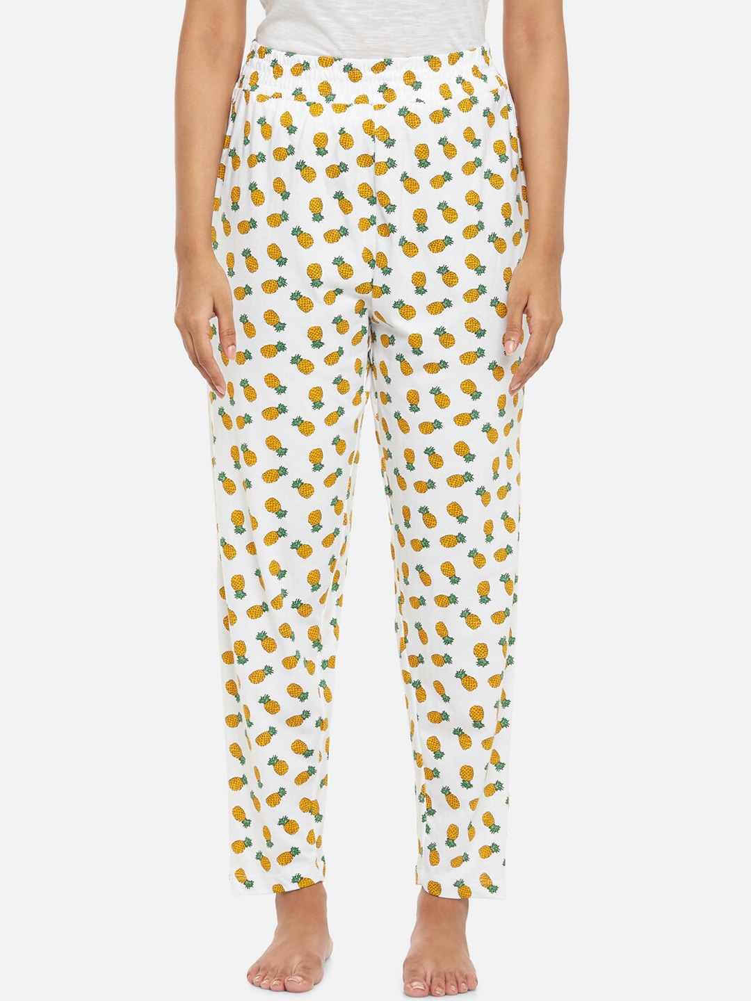 People Womens Off White Printed Cotton Pyjama Price in India