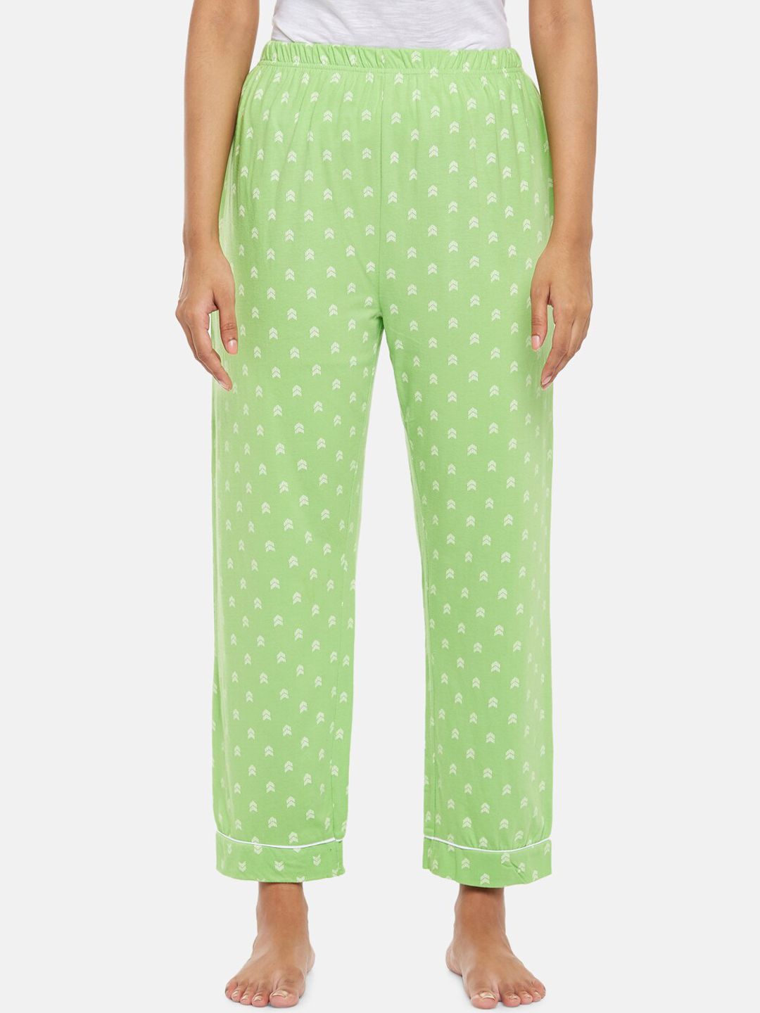 People Womens Lime Green Printed Polka Dots Cotton Pyjama Price in India