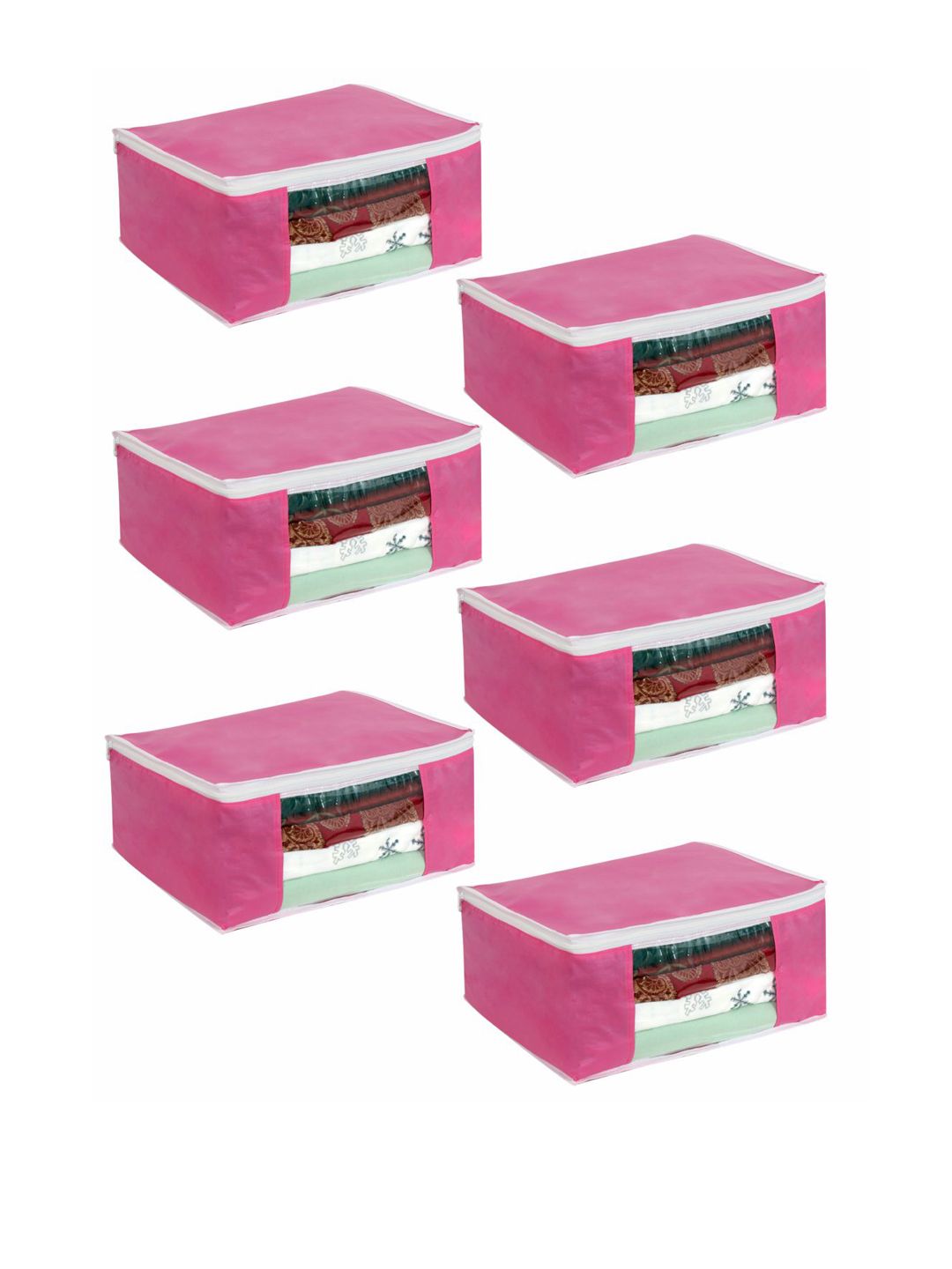 prettykrafts Pink Set Of 6 Solid Saree Organizers With Transparent Window Price in India